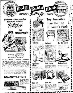 Wisconsin State Journal toy ads: 1950s